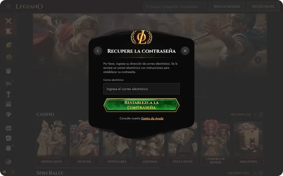 contraseña olvidada del casino legiano