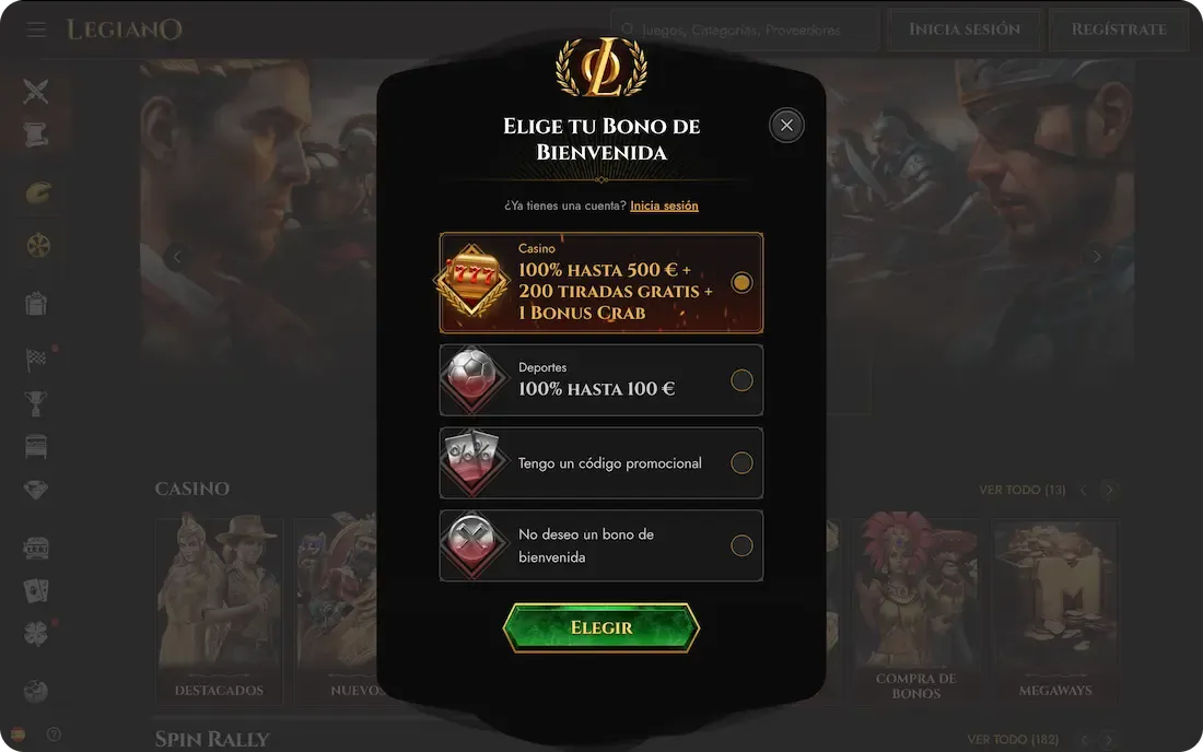 bono de bienvenida del casino legiano